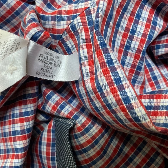 Banana Republic Tailored Slim Fit Non Iron Shirt Red Blue Check Button Down - Picture 8 of 8